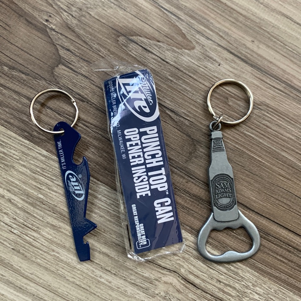 Samuel Adams Miller Lite Keychain Beer Bottle Can Opener Key Chain